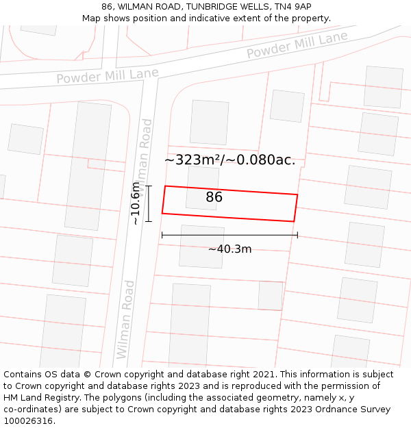 86, WILMAN ROAD, TUNBRIDGE WELLS, TN4 9AP: Plot and title map