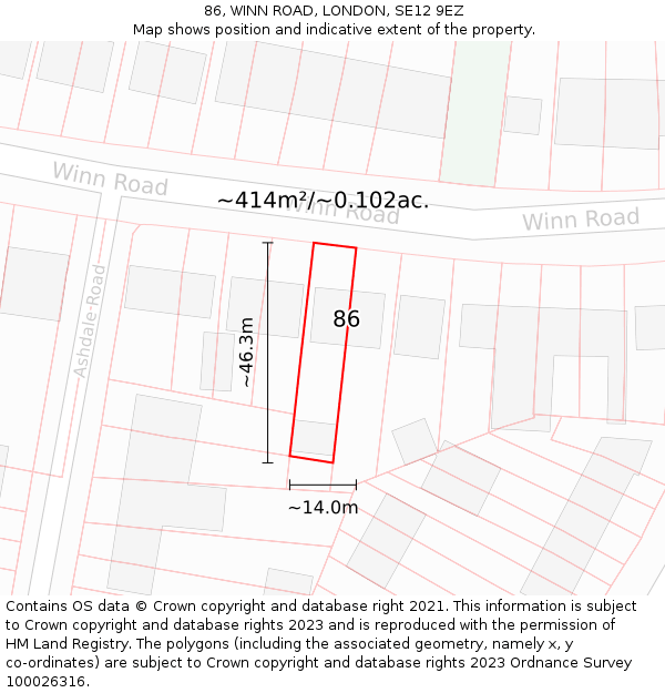 86, WINN ROAD, LONDON, SE12 9EZ: Plot and title map