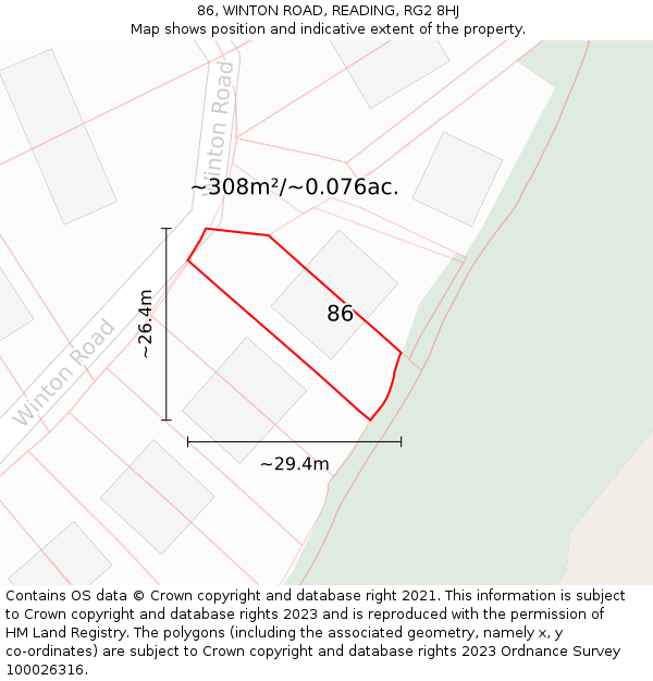 86, WINTON ROAD, READING, RG2 8HJ: Plot and title map
