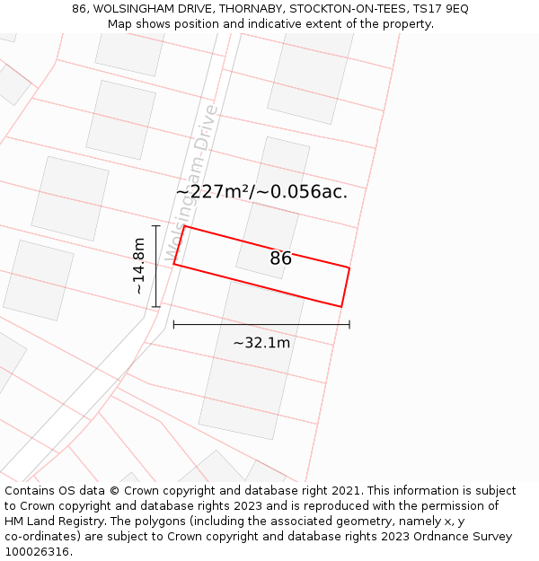 86, WOLSINGHAM DRIVE, THORNABY, STOCKTON-ON-TEES, TS17 9EQ: Plot and title map