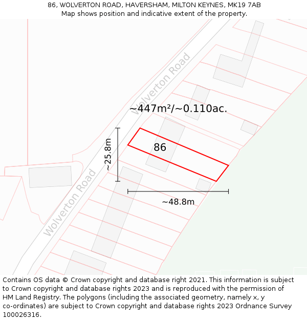 86, WOLVERTON ROAD, HAVERSHAM, MILTON KEYNES, MK19 7AB: Plot and title map