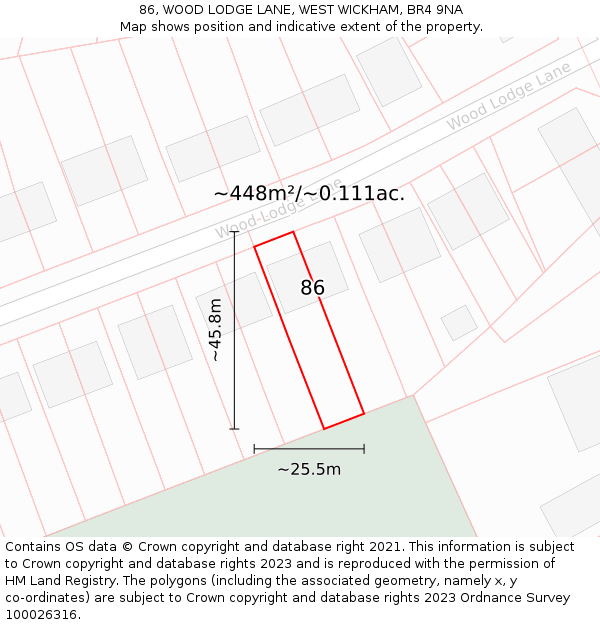 86, WOOD LODGE LANE, WEST WICKHAM, BR4 9NA: Plot and title map