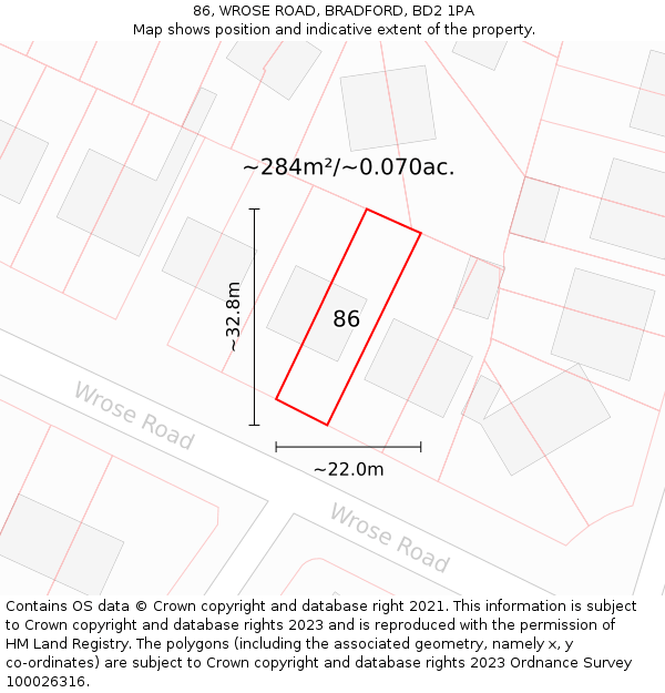 86, WROSE ROAD, BRADFORD, BD2 1PA: Plot and title map