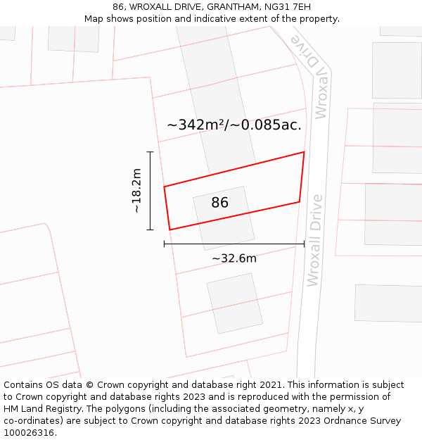 86, WROXALL DRIVE, GRANTHAM, NG31 7EH: Plot and title map