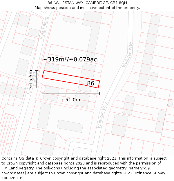 86, WULFSTAN WAY, CAMBRIDGE, CB1 8QH: Plot and title map