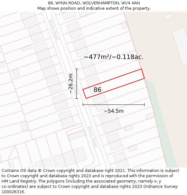 86, WYNN ROAD, WOLVERHAMPTON, WV4 4AN: Plot and title map