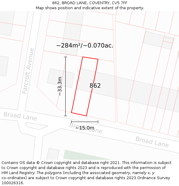 862, BROAD LANE, COVENTRY, CV5 7FF: Plot and title map