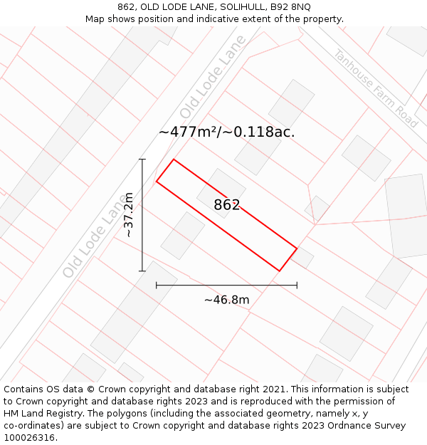 862, OLD LODE LANE, SOLIHULL, B92 8NQ: Plot and title map