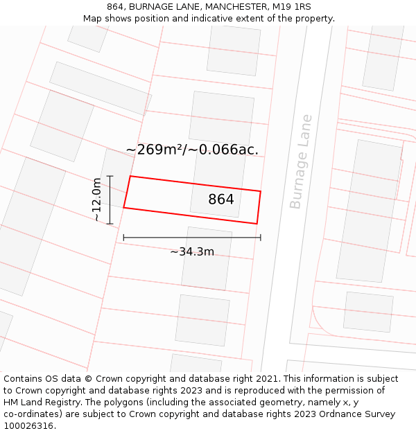864, BURNAGE LANE, MANCHESTER, M19 1RS: Plot and title map