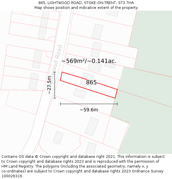 865, LIGHTWOOD ROAD, STOKE-ON-TRENT, ST3 7HA: Plot and title map