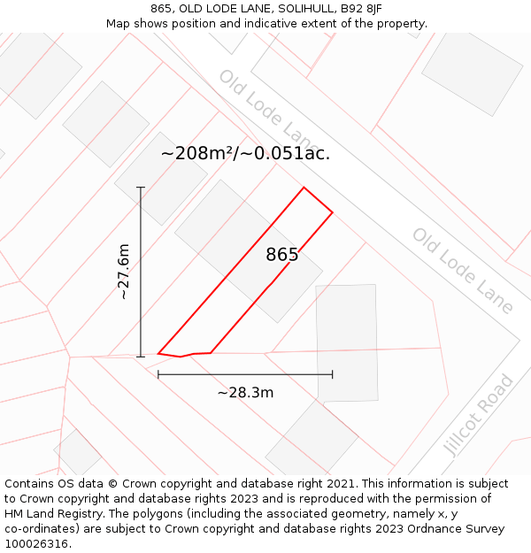 865, OLD LODE LANE, SOLIHULL, B92 8JF: Plot and title map