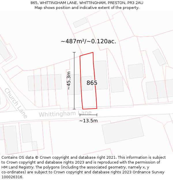 865, WHITTINGHAM LANE, WHITTINGHAM, PRESTON, PR3 2AU: Plot and title map