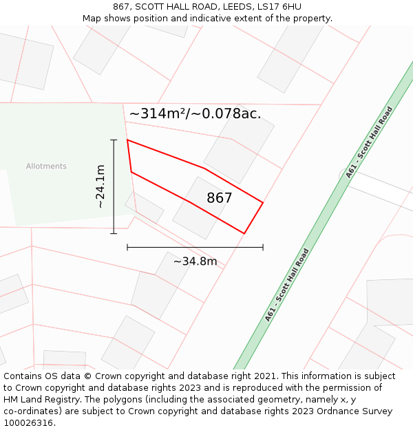 867, SCOTT HALL ROAD, LEEDS, LS17 6HU: Plot and title map