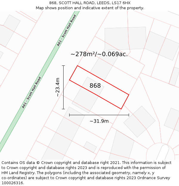 868, SCOTT HALL ROAD, LEEDS, LS17 6HX: Plot and title map