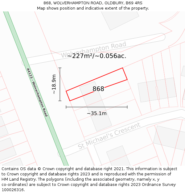 868, WOLVERHAMPTON ROAD, OLDBURY, B69 4RS: Plot and title map