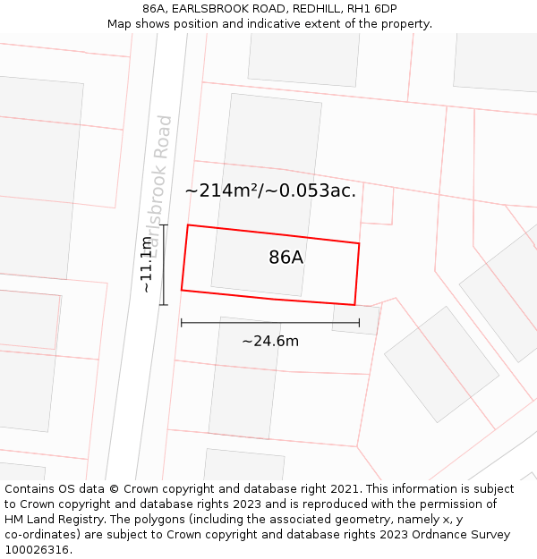 86A, EARLSBROOK ROAD, REDHILL, RH1 6DP: Plot and title map