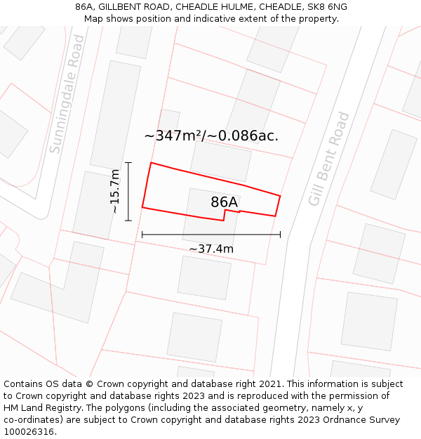 86A, GILLBENT ROAD, CHEADLE HULME, CHEADLE, SK8 6NG: Plot and title map