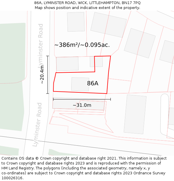 86A, LYMINSTER ROAD, WICK, LITTLEHAMPTON, BN17 7PQ: Plot and title map