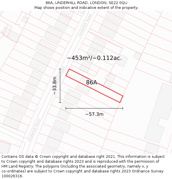 86A, UNDERHILL ROAD, LONDON, SE22 0QU: Plot and title map