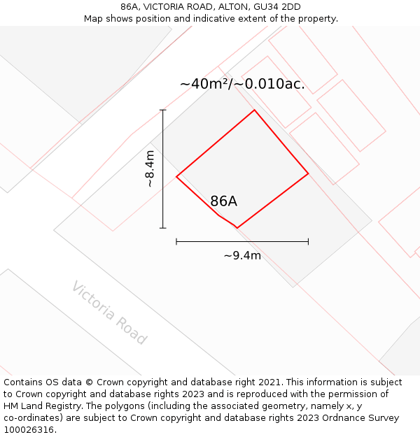 86A, VICTORIA ROAD, ALTON, GU34 2DD: Plot and title map