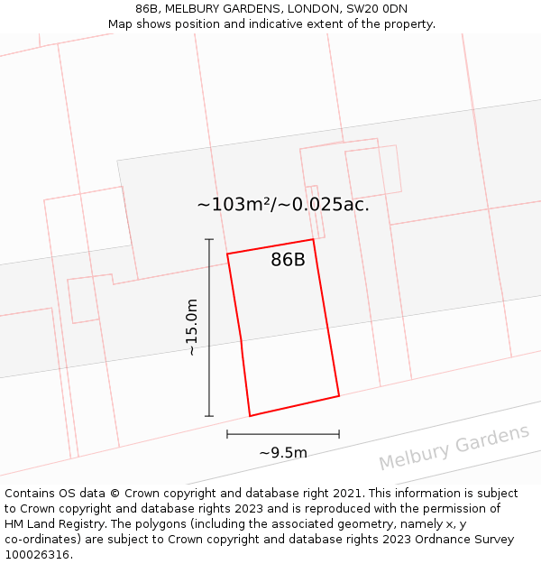 86B, MELBURY GARDENS, LONDON, SW20 0DN: Plot and title map