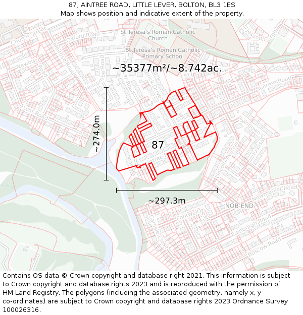 87, AINTREE ROAD, LITTLE LEVER, BOLTON, BL3 1ES: Plot and title map