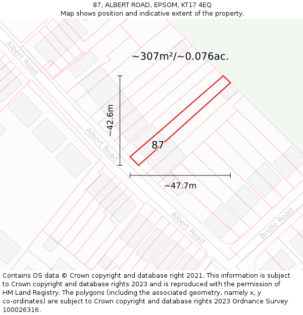 87, ALBERT ROAD, EPSOM, KT17 4EQ: Plot and title map