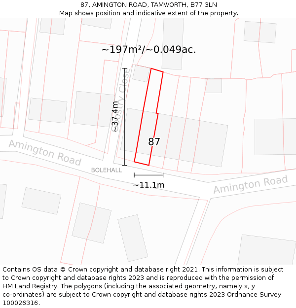 87, AMINGTON ROAD, TAMWORTH, B77 3LN: Plot and title map