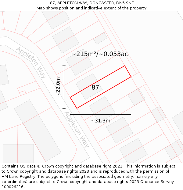 87, APPLETON WAY, DONCASTER, DN5 9NE: Plot and title map