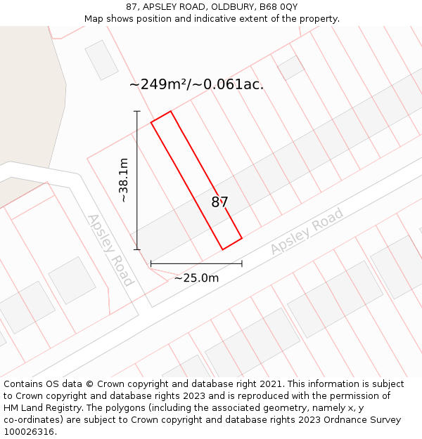 87, APSLEY ROAD, OLDBURY, B68 0QY: Plot and title map