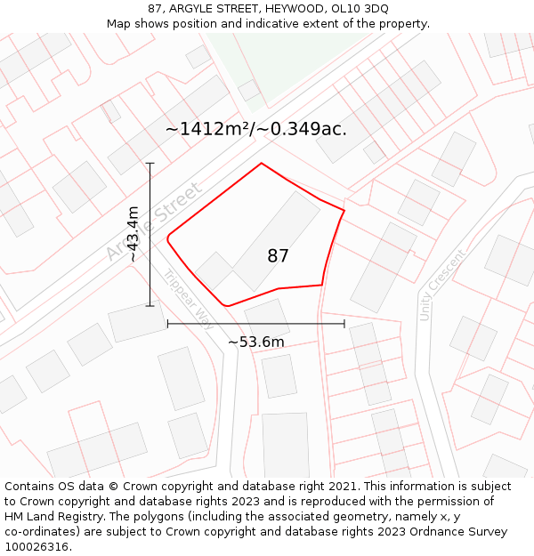 87, ARGYLE STREET, HEYWOOD, OL10 3DQ: Plot and title map