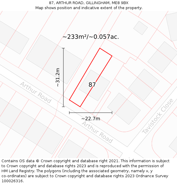 87, ARTHUR ROAD, GILLINGHAM, ME8 9BX: Plot and title map