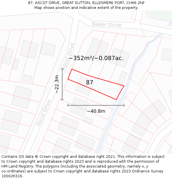 87, ASCOT DRIVE, GREAT SUTTON, ELLESMERE PORT, CH66 2NF: Plot and title map