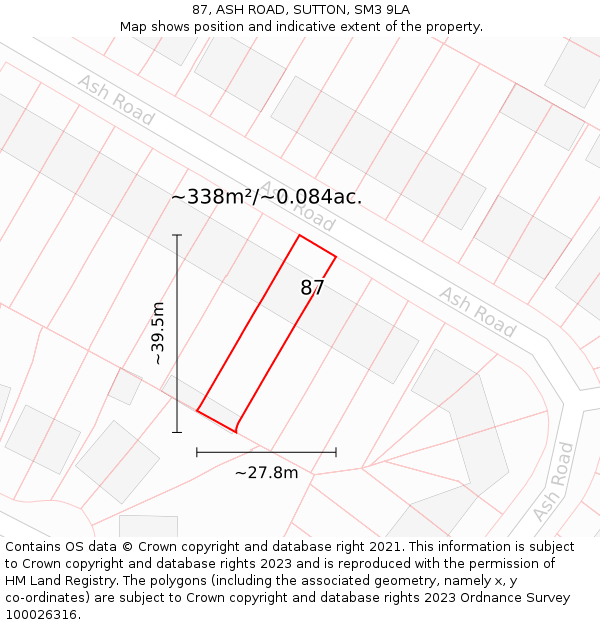 87, ASH ROAD, SUTTON, SM3 9LA: Plot and title map
