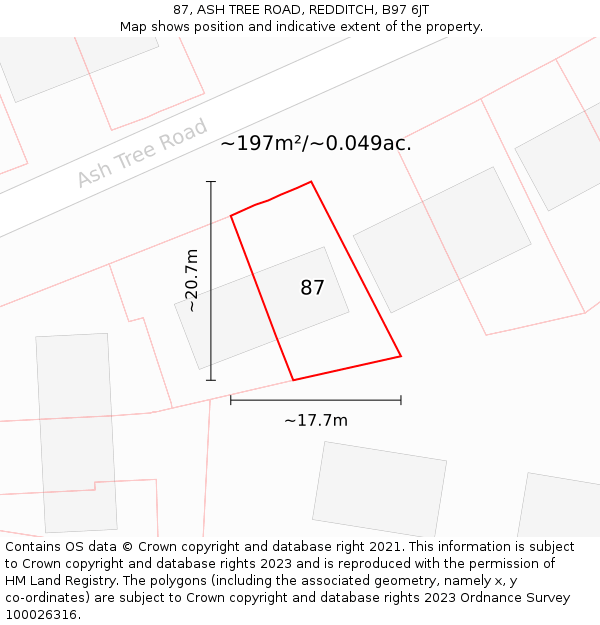 87, ASH TREE ROAD, REDDITCH, B97 6JT: Plot and title map