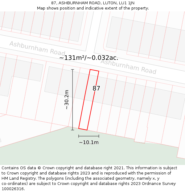 87, ASHBURNHAM ROAD, LUTON, LU1 1JN: Plot and title map