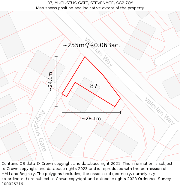 87, AUGUSTUS GATE, STEVENAGE, SG2 7QY: Plot and title map