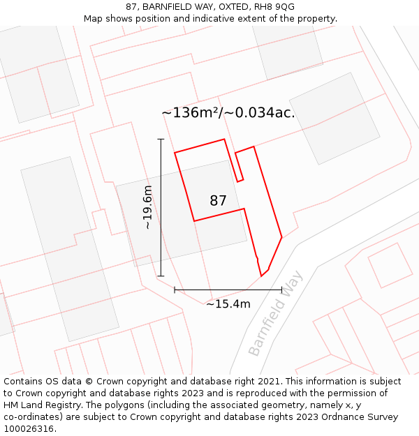 87, BARNFIELD WAY, OXTED, RH8 9QG: Plot and title map