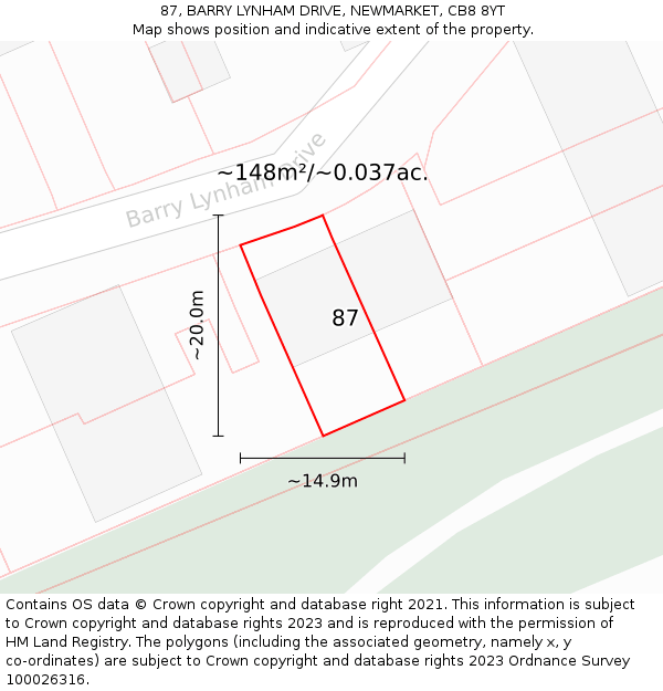 87, BARRY LYNHAM DRIVE, NEWMARKET, CB8 8YT: Plot and title map