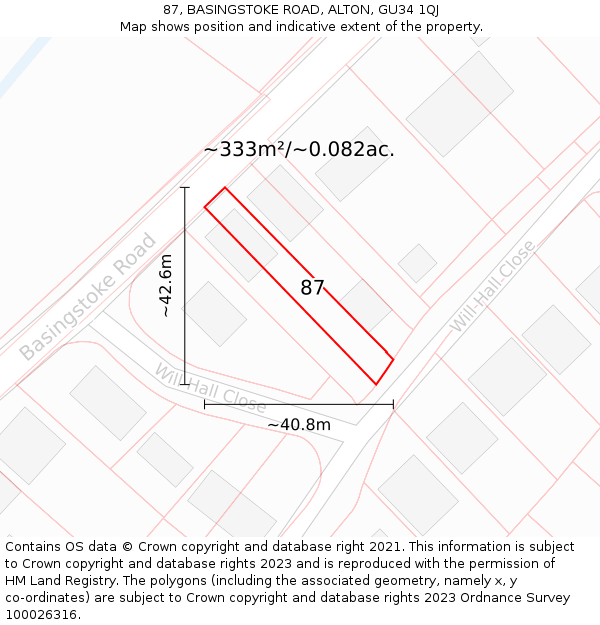 87, BASINGSTOKE ROAD, ALTON, GU34 1QJ: Plot and title map