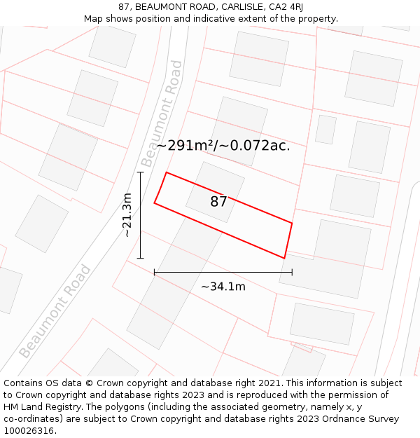 87, BEAUMONT ROAD, CARLISLE, CA2 4RJ: Plot and title map