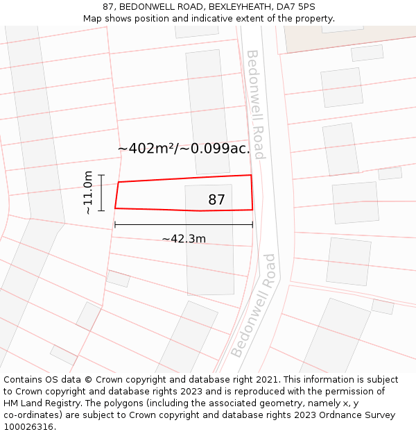 87, BEDONWELL ROAD, BEXLEYHEATH, DA7 5PS: Plot and title map