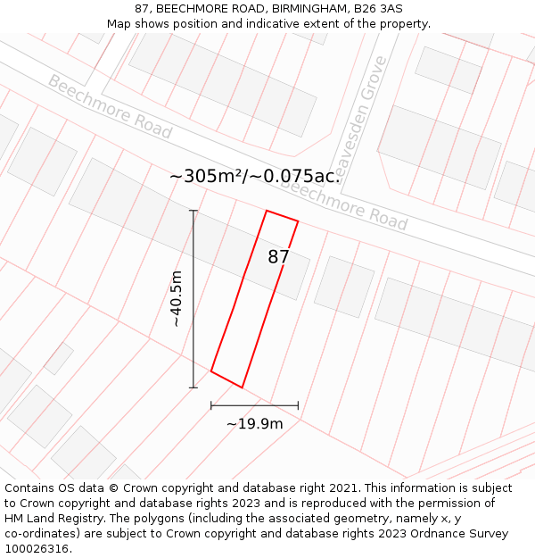 87, BEECHMORE ROAD, BIRMINGHAM, B26 3AS: Plot and title map