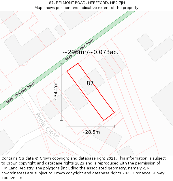 87, BELMONT ROAD, HEREFORD, HR2 7JN: Plot and title map