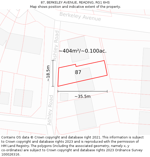 87, BERKELEY AVENUE, READING, RG1 6HS: Plot and title map