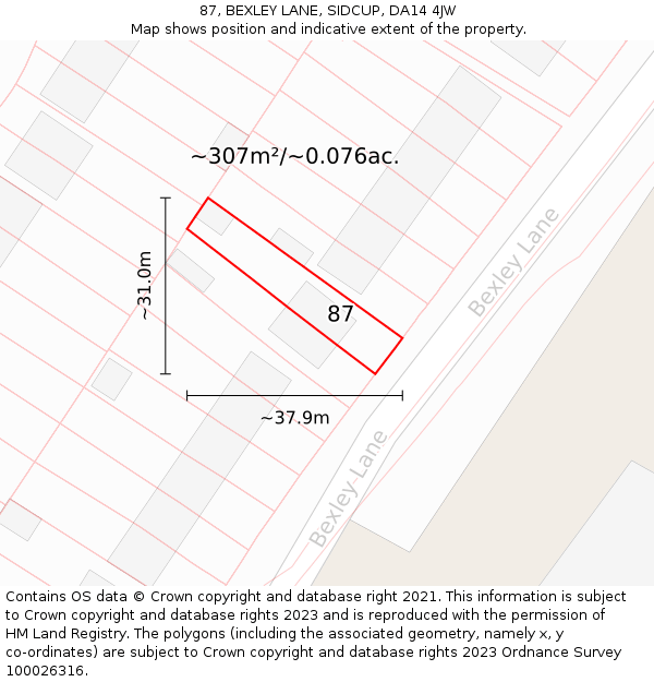 87, BEXLEY LANE, SIDCUP, DA14 4JW: Plot and title map
