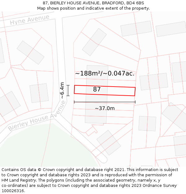 87, BIERLEY HOUSE AVENUE, BRADFORD, BD4 6BS: Plot and title map