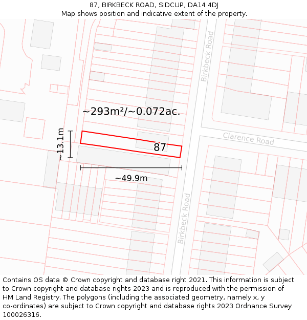 87, BIRKBECK ROAD, SIDCUP, DA14 4DJ: Plot and title map