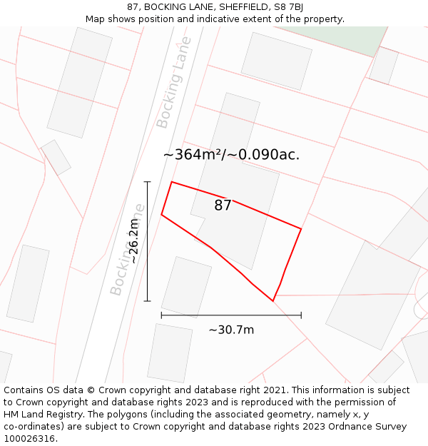 87, BOCKING LANE, SHEFFIELD, S8 7BJ: Plot and title map