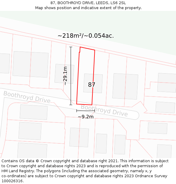 87, BOOTHROYD DRIVE, LEEDS, LS6 2SL: Plot and title map